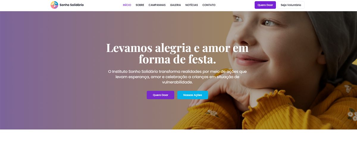 Site do Instituto Sonho Solidário